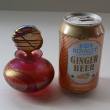 Load image into Gallery viewer, Early Vintage ISLE OF WIGHT Perfume Bottle (Golden Peacock in Pink) with Lollipop Stopper. 4 1/4 inches 

