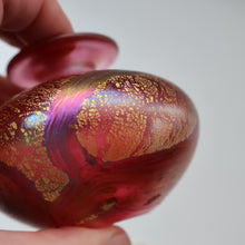 Load image into Gallery viewer, Early Vintage ISLE OF WIGHT Perfume Bottle (Golden Peacock in Pink) with Lollipop Stopper. 4 1/4 inches 
