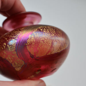 Early Vintage ISLE OF WIGHT Perfume Bottle (Golden Peacock in Pink) with Lollipop Stopper. 4 1/4 inches 