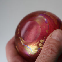 Load image into Gallery viewer, Early Vintage ISLE OF WIGHT Perfume Bottle (Golden Peacock in Pink) with Lollipop Stopper. 4 1/4 inches 
