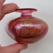 Load image into Gallery viewer, Early Vintage ISLE OF WIGHT Perfume Bottle (Golden Peacock in Pink) with Lollipop Stopper. 4 1/4 inches 
