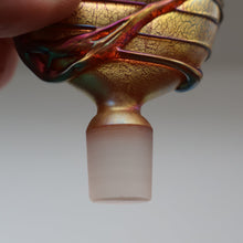 Load image into Gallery viewer, Early Vintage ISLE OF WIGHT Perfume Bottle (Golden Peacock in Pink) with Lollipop Stopper. 4 1/4 inches
