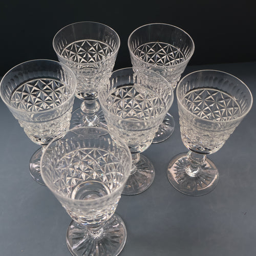 Vintage 1950s / 1960s Edinburgh Crystal White Wine Glasses. Rarer ROYAL SCOT Pattern. Set of Six.  5 7/8 inches