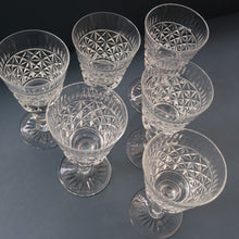 Load image into Gallery viewer, Vintage 1950s / 1960s Edinburgh Crystal White Wine Glasses. Rarer ROYAL SCOT Pattern. Set of Six.  5 7/8 inches
