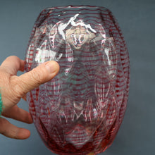 Load image into Gallery viewer, 1930s STEVENS AND WILLIAMS Glass Cerise Pink Threaded Vase With Golf Ball Pattern. 8 inches high
