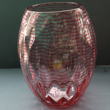 Load image into Gallery viewer, 1930s STEVENS AND WILLIAMS Glass Cerise Pink Threaded Vase With Golf Ball Pattern. 8 inches high
