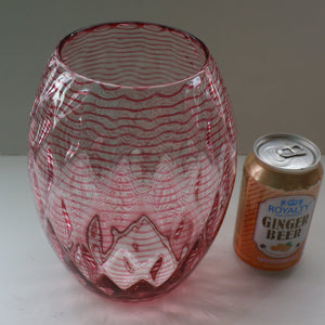 1930s STEVENS AND WILLIAMS Glass Cerise Pink Threaded Vase With Golf Ball Pattern. 8 inches high