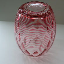 Load image into Gallery viewer, 1930s STEVENS AND WILLIAMS Glass Cerise Pink Threaded Vase With Golf Ball Pattern. 8 inches high

