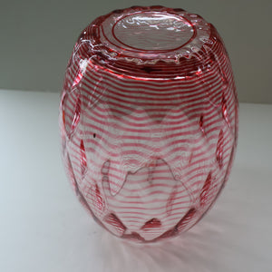1930s STEVENS AND WILLIAMS Glass Cerise Pink Threaded Vase With Golf Ball Pattern. 8 inches high