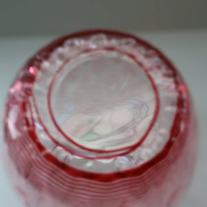 1930s STEVENS AND WILLIAMS Glass Cerise Pink Threaded Vase With Golf Ball Pattern. 8 inches high