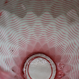 1930s STEVENS AND WILLIAMS Glass Cerise Pink Threaded Vase With Golf Ball Pattern. 8 inches high
