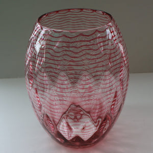 1930s STEVENS AND WILLIAMS Glass Cerise Pink Threaded Vase With Golf Ball Pattern. 8 inches high