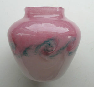 SCOTTISH GLASS Pale Grey and Pink VASART Vase. Etched signature to base; Vintage 1950s