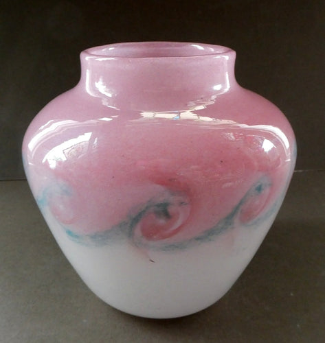 SCOTTISH GLASS Pale Grey and Pink VASART Vase. Etched signature to base; Vintage 1950s