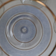 Load image into Gallery viewer, Selection of 1950s Harlequin Footed Drinking / Cocktail Glasses. Conical Shape with Frosted Pastel Stripes and Gold Gilt Embellishments
