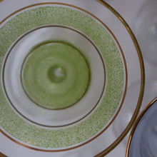 Load image into Gallery viewer, Selection of 1950s Harlequin Footed Drinking / Cocktail Glasses. Conical Shape with Frosted Pastel Stripes and Gold Gilt Embellishments
