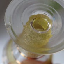 Load image into Gallery viewer, Selection of 1950s Harlequin Footed Drinking / Cocktail Glasses. Conical Shape with Frosted Pastel Stripes and Gold Gilt Embellishments
