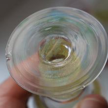 Load image into Gallery viewer, Selection of 1950s Harlequin Footed Drinking / Cocktail Glasses. Conical Shape with Frosted Pastel Stripes and Gold Gilt Embellishments
