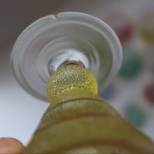 Load image into Gallery viewer, Selection of 1950s Harlequin Footed Drinking / Cocktail Glasses. Conical Shape with Frosted Pastel Stripes and Gold Gilt Embellishments
