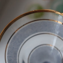 Load image into Gallery viewer, Selection of 1950s Harlequin Footed Drinking / Cocktail Glasses. Conical Shape with Frosted Pastel Stripes and Gold Gilt Embellishments

