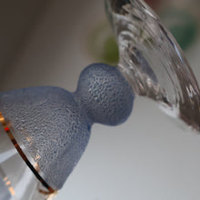 Load image into Gallery viewer, Selection of 1950s Harlequin Footed Drinking / Cocktail Glasses. Conical Shape with Frosted Pastel Stripes and Gold Gilt Embellishments
