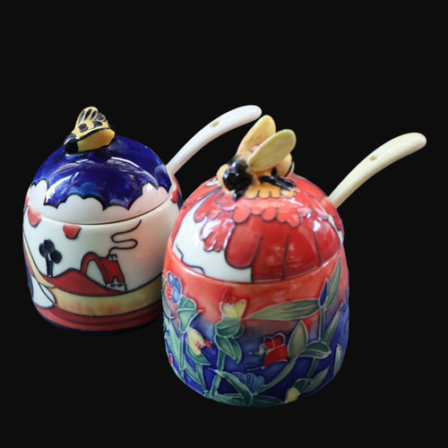 Contemporary. Decorative PAIR of Old Tupton Ware Honey Pots with Spoons
