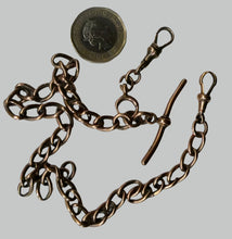 Load image into Gallery viewer, Antique 9CT Gold Double Albert Pocket Watch Chain. Length (clip end to clip end) 16 1/4 inches. Marked 9: 375
