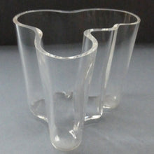 Load image into Gallery viewer, Stylish 1960s FINNISH Shallow Clear Glass SAVOY Vase. Iconic Mid Century Design by Alvar Aalto for Iittala, Finland. With acid etched signature
