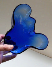 Load image into Gallery viewer, FINNISH 1994 Shallow Blue Glass SAVOY Vase. Iconic Mid Century Design by Alvar Aalto for Iittala, Finland. With acid etched signature 
