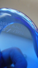 Load image into Gallery viewer, FINNISH 1994 Shallow Blue Glass SAVOY Vase. Iconic Mid Century Design by Alvar Aalto for Iittala, Finland. With acid etched signature 
