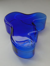 Load image into Gallery viewer, FINNISH 1994 Shallow Blue Glass SAVOY Vase. Iconic Mid Century Design by Alvar Aalto for Iittala, Finland. With acid etched signature 
