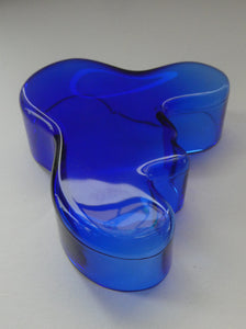 FINNISH 1994 Shallow Blue Glass SAVOY Vase. Iconic Mid Century Design by Alvar Aalto for Iittala, Finland. With acid etched signature 