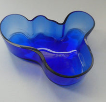 Load image into Gallery viewer, FINNISH 1994 Shallow Blue Glass SAVOY Vase. Iconic Mid Century Design by Alvar Aalto for Iittala, Finland. With acid etched signature 
