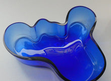 Load image into Gallery viewer, FINNISH 1994 Shallow Blue Glass SAVOY Vase. Iconic Mid Century Design by Alvar Aalto for Iittala, Finland. With acid etched signature 
