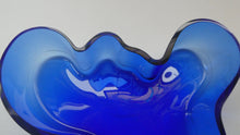 Load image into Gallery viewer, FINNISH 1994 Shallow Blue Glass SAVOY Vase. Iconic Mid Century Design by Alvar Aalto for Iittala, Finland. With acid etched signature 
