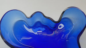 FINNISH 1994 Shallow Blue Glass SAVOY Vase. Iconic Mid Century Design by Alvar Aalto for Iittala, Finland. With acid etched signature 