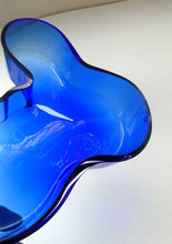 Load image into Gallery viewer, FINNISH 1994 Shallow Blue Glass SAVOY Vase. Iconic Mid Century Design by Alvar Aalto for Iittala, Finland. With acid etched signature 
