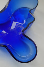 Load image into Gallery viewer, FINNISH 1994 Shallow Blue Glass SAVOY Vase. Iconic Mid Century Design by Alvar Aalto for Iittala, Finland. With acid etched signature 
