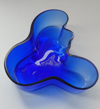 Load image into Gallery viewer, FINNISH 1994 Shallow Blue Glass SAVOY Vase. Iconic Mid Century Design by Alvar Aalto for Iittala, Finland. With acid etched signature 
