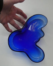 Load image into Gallery viewer, FINNISH 1994 Shallow Blue Glass SAVOY Vase. Iconic Mid Century Design by Alvar Aalto for Iittala, Finland. With acid etched signature 
