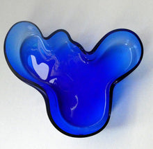 Load image into Gallery viewer, FINNISH 1994 Shallow Blue Glass SAVOY Vase. Iconic Mid Century Design by Alvar Aalto for Iittala, Finland. With acid etched signature 
