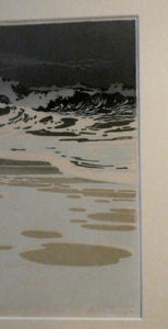 Collectable 1930s Original COLOUR WOODCUT Entitled "Breakers" by Oscar Droege. Pencil Signed