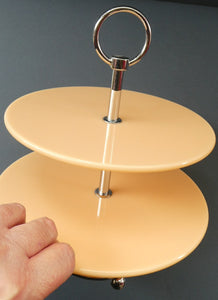1950s Vintage Perspeix Cake Stand with Peach Coloured Plates and Chrome Stand