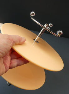 1950s Vintage Perspeix Cake Stand with Peach Coloured Plates and Chrome Stand