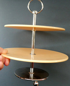 1950s Vintage Perspeix Cake Stand with Peach Coloured Plates and Chrome Stand