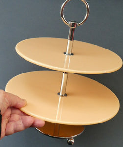 1950s Vintage Perspeix Cake Stand with Peach Coloured Plates and Chrome Stand