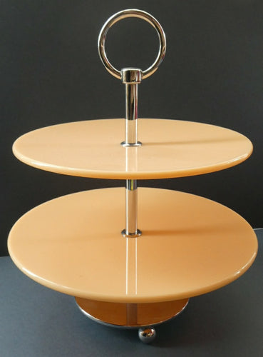 1950s Vintage Perspeix Cake Stand with Peach Coloured Plates and Chrome Stand