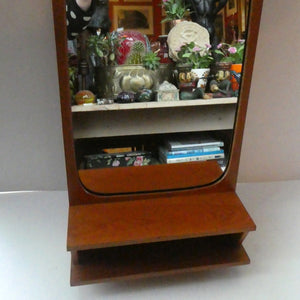 1960s DANISH Pedersen & Hansen (P&H) wall mirror in a teak wooden frame with a small integrated shelf