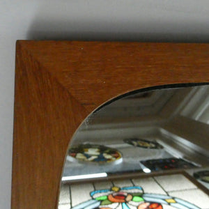 1960s DANISH Pedersen & Hansen (P&H) wall mirror in a teak wooden frame with a small integrated shelf