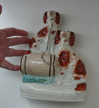 Load image into Gallery viewer, Antique Staffordshire King Charles Spaniel Dogs Sitting on Top of a Barrel. Genuine Victorian Figurine
